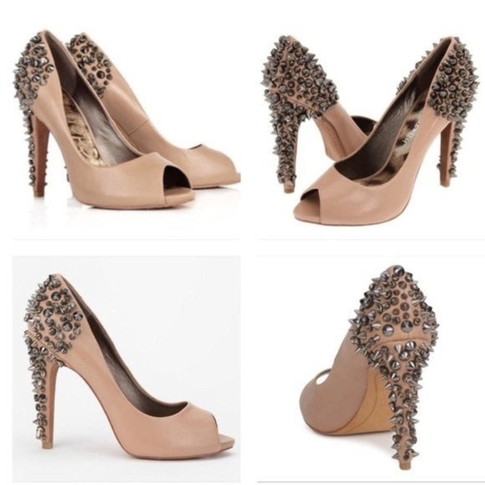 Sam Edelman Lorissa Spiked Peeptoe Pump (Nude)